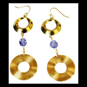 Hollywood Chic Mirror Brass Double Rings - Tanzanite European Crystals
